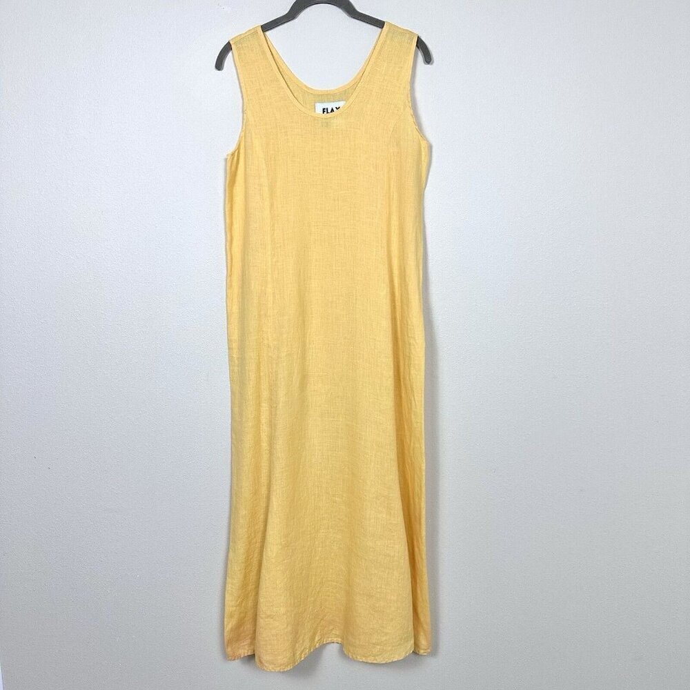 FLAX by Jeanne Engelhart 100% Linen Maxi Dress Size Petite US Small 4 - 6 Yellow